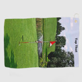 Op de groene aangepaste tekst golfhanddoek (Horizontaal)