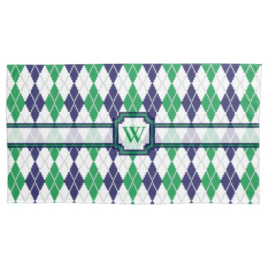 Op de groene Argyle kussensloop (Voorkant)