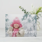 Op de hele manier lachen op feestdag foto feestdagenkaart (Staand voorkant)