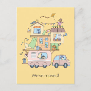 Op de kampeeraanhangwagen van de wegfamilie - nieu aankondigingskaart