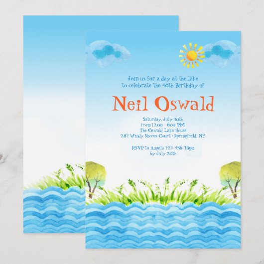 Op de Lake Invitation Kaart (Voorkant / Achterkant)