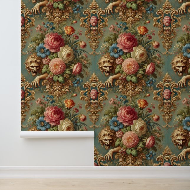 Op de loer in luxe - Gotisch bloemontwerp Behang (Applicatie)