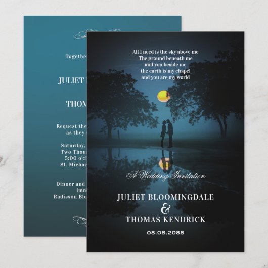 Op de maanverlichte nacht | Bruiloft Kaart (Voorkant / Achterkant)