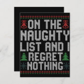 Op de Naughty List en ik betreur niets met Kerstmi Notitiekaartje (Voorkant / Achterkant)