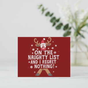 Op de Naughty List en ik betreur niets rendieren Feestdagenkaart