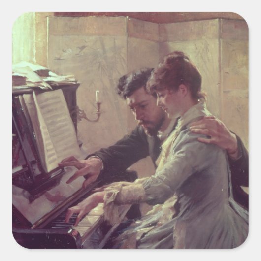 Op de Piano Vierkante Sticker (Voorkant)
