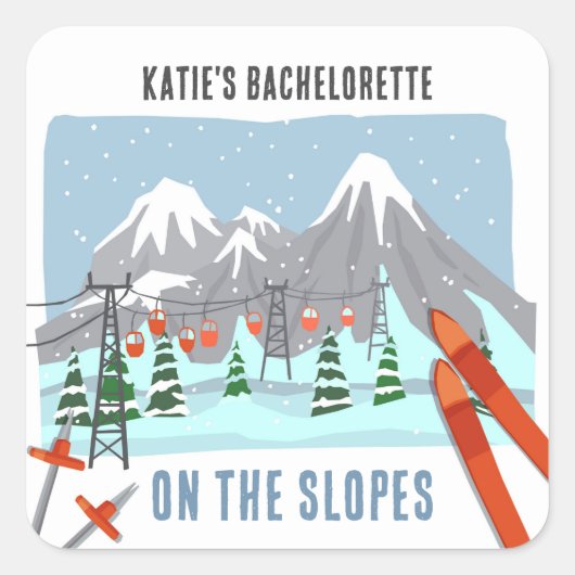 Op de pistes sneeuw ski bachelorette weekend vierkante sticker (Voorkant)