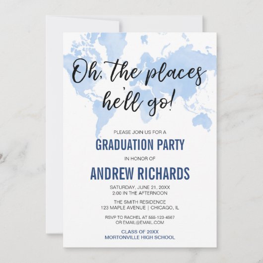 Op de plaatsen waar hij naar het blauwe afstudeerf kaart (Voorkant)