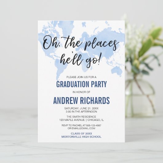 Op de plaatsen waar hij naar het blauwe afstudeerf kaart (Staand voorkant)