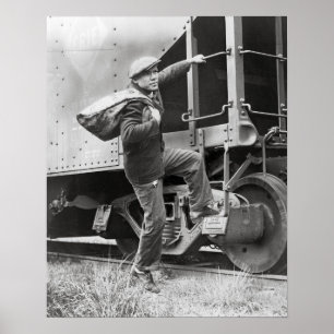 Op de rails rijden, 1935. Oude foto Poster