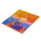 Op de rotsen Abstract Zeemeermin schilderij Tegeltje (Zijkant)