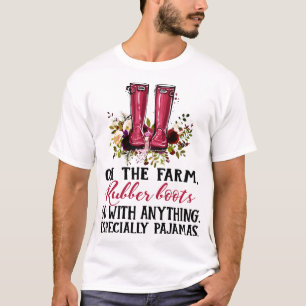 op de rubberen laarzen van het boerderij is alles t-shirt