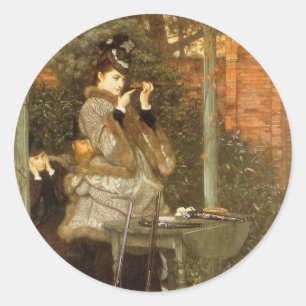 Op de schietbaan door James Tissot, Vintage Kunst Ronde Sticker