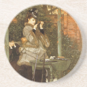 Op de schietbaan door James Tissot, Vintage Kunst Zandsteen Onderzetter