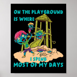 Op de speeltuin Halloween zombie kostuum Poster