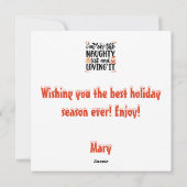 “Op de stoute lijst en ik geniet ervan” ontwerp Feestdagenkaart (Achterkant)