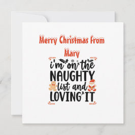 “Op de stoute lijst en ik geniet ervan” ontwerp Feestdagenkaart