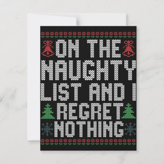 Op de stoute lijst en ik heb geen spijt Kerstmis Notitiekaartje (Voorkant)