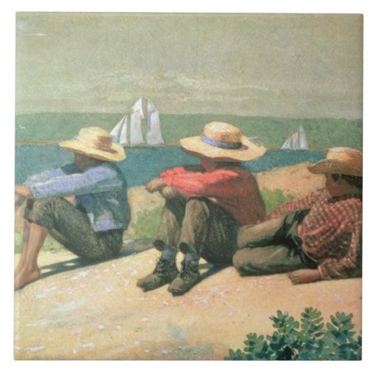 Op de strand, 1875 (m/c) tegeltje (Voorkant)