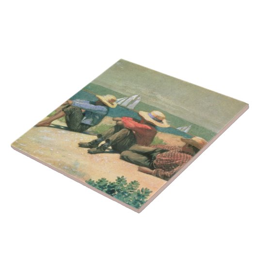 Op de strand, 1875 (m/c) tegeltje (Zijkant)