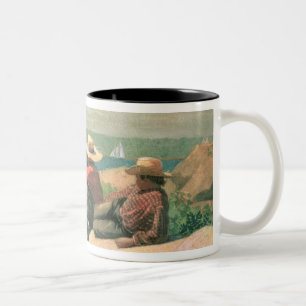 Op de strand, 1875 (m/c) tweekleurige koffiemok