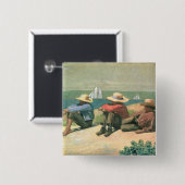 Op de strand, 1875 (m/c) vierkante button 5,1 cm (Voorkant /achterkant)