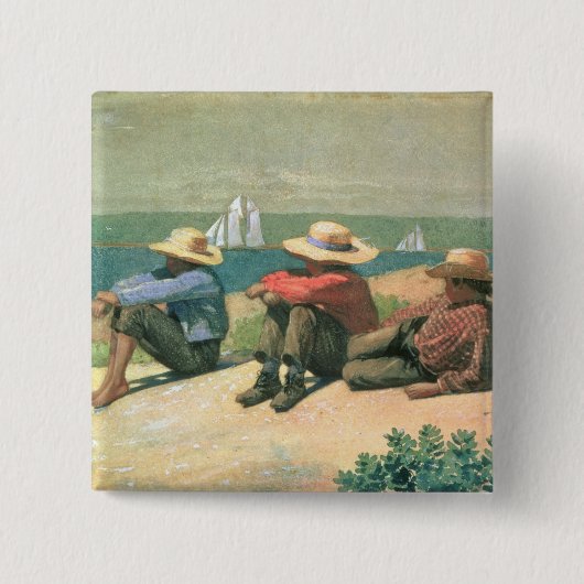 Op de strand, 1875 (m/c) vierkante button 5,1 cm (Voorkant)