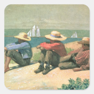 Op de strand, 1875 (m/c) vierkante sticker
