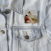 Op de strand vierkante button 5,1 cm (In situ)