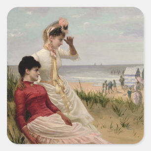 Op de strand vierkante sticker