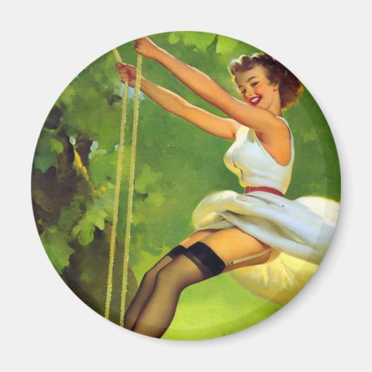 Op de Swing Lachende Pin Up Magneet (Voorkant)