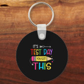 Op de testdag kreeg je deze testdag leraar sleutelhanger (Voorkant)