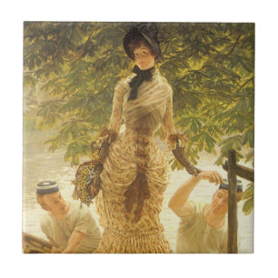 Op de Theems door James Tissot, Vintage Realisme Tegeltje
