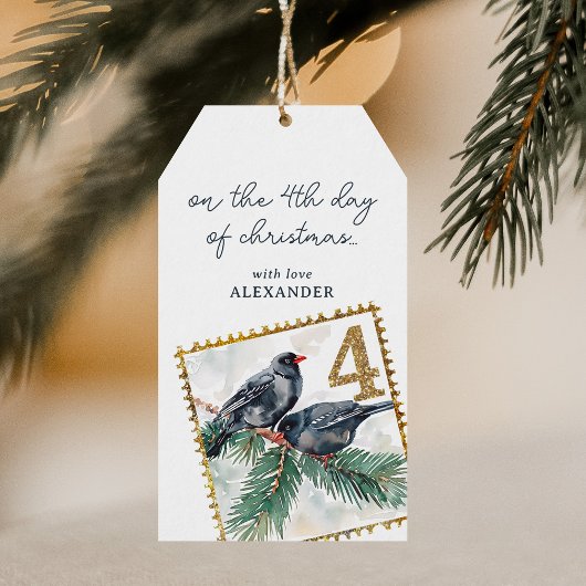 Op de vierde dag van Kerstmis Cadeaulabel