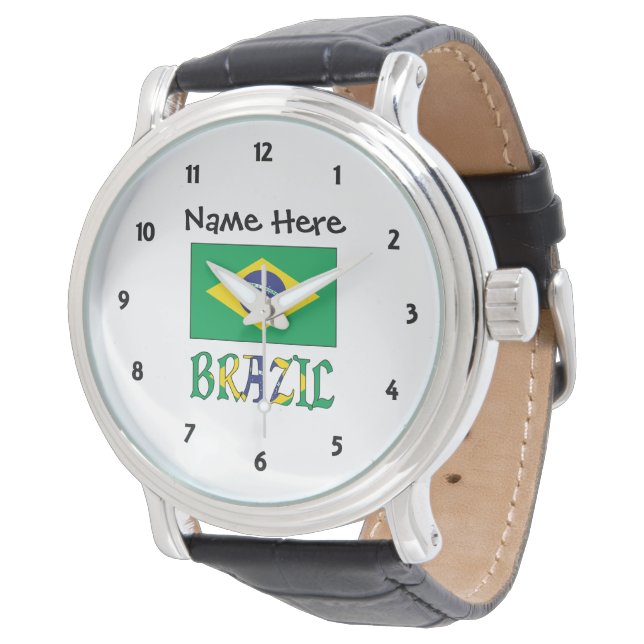 Op de vlag van Brazilië en Brazilië gepersonalisee Horloge (Gekanteld)
