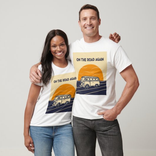 Op de weg weer bus zonsondergang 70s t-shirt (Unisex)