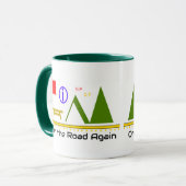 Op de weg weer, kaart symbolen, reis mok (Voorkant links)