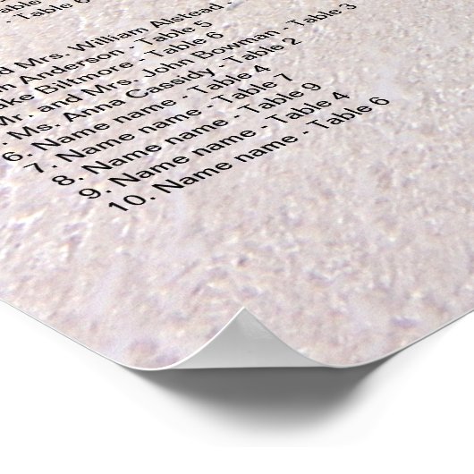 Op de Zee Beach Wedding Reception Seating Chart Poster (Hoek)