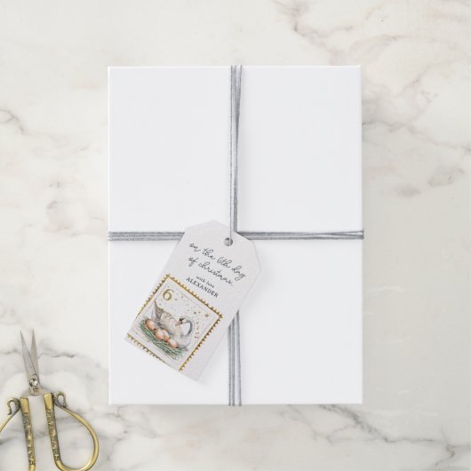 Op de zesde dag van Kerstmis Cadeaulabel (Met Touw)