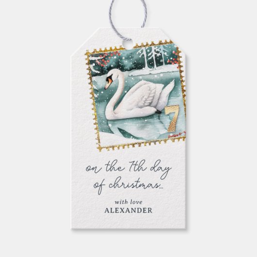 Op de zevende dag van Kerstmis Cadeaulabel (Voorkant)