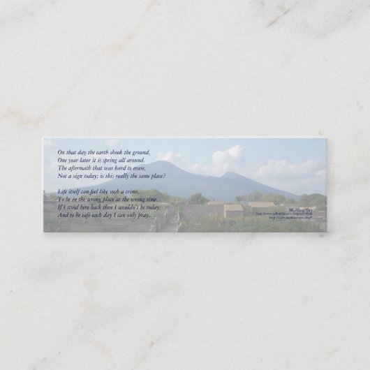 Op die dag de aarde... poëzie bladwijzer mini visitekaartje (Voorkant)