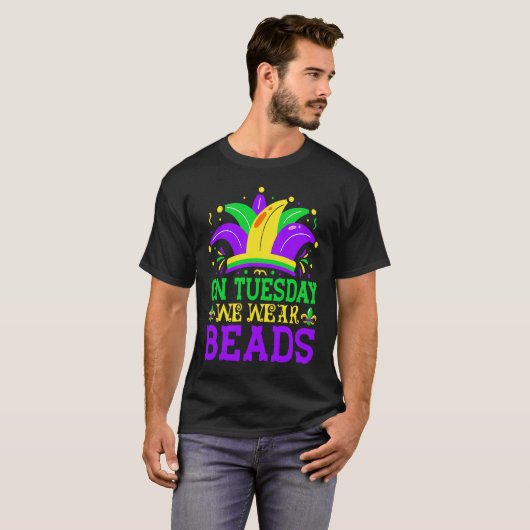 Op dinsdag Draag we de druppels van Mardy Gras op  T-shirt (Voorkant volledig)