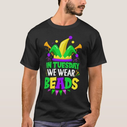 Op dinsdag Draag we de druppels van Mardy Gras op  T-shirt (Voorkant)