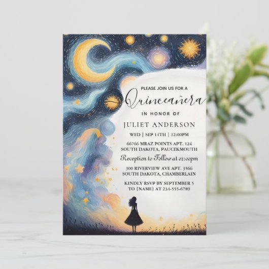 Op Donkere Fun Ster Prom Sterrennacht Hemel Quince Kaart (Staand voorkant)