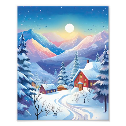 Op een besneeuwde ochtend foto afdruk (Voorkant)