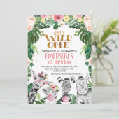 Op een dag getekende Safari Animals Floral Wild Kaart (Staand voorkant)