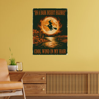 Op Een Donkere Woestijn Snelweg Halloween Heks Poster