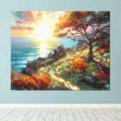 Op een heuvel die de oceaan over het hoofd ziet canvas afdruk (Insitu (Houten vloer))