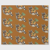 Op een Roll Raccoon Pumpkin Autumn Cadeaupapier (Vlak)