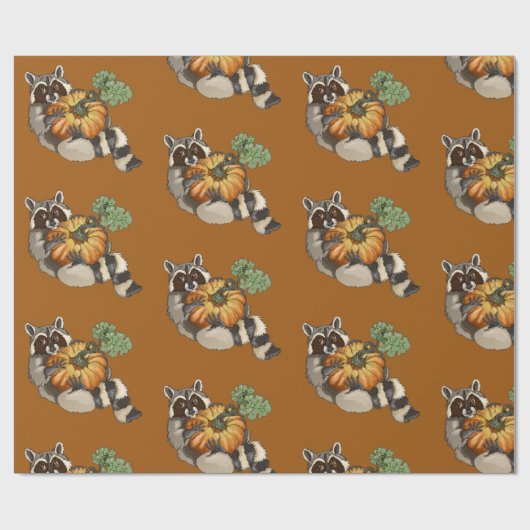 Op een Roll Raccoon Pumpkin Autumn Cadeaupapier (Vlak)